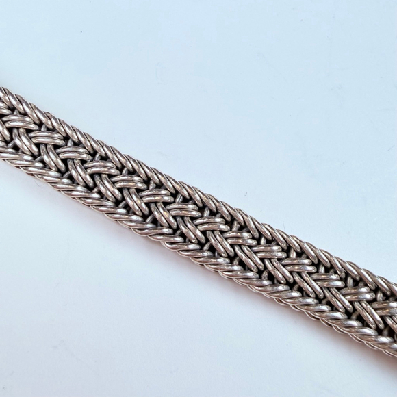 Classic Square Spiga Wheat 7.5mm Woven Braided 925 Sterling Silver VTG Bracelet - Picture 5 of 10